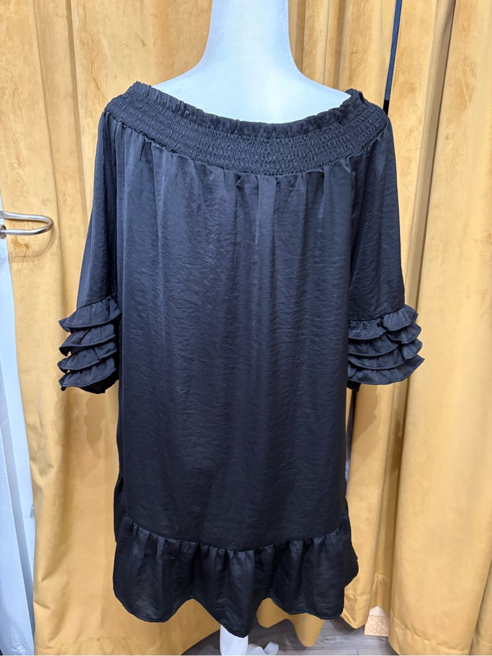 Boston Proper Black Off-Shoulder Ruffle Dress